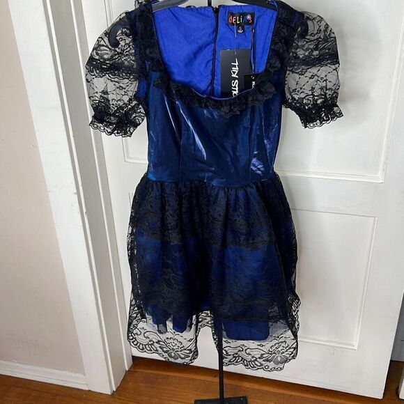 Delia’s by Dolls Kill Dress To Kiss Mini Dress Lace Babydoll Blue Small Nwt - Picture 2 of 7